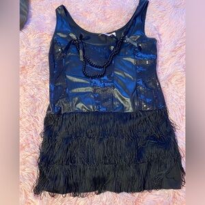 La Vie En Rose Black Sequin fringe Dress